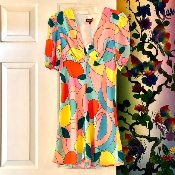 🌺🎉HP🎉🌺 NWT Staud Milla Mini Dress Citrus Kaleidoscope - Picture 6 of 16